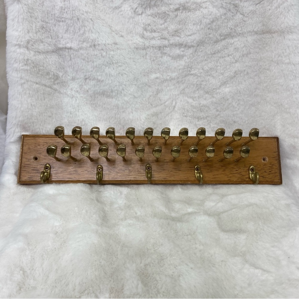 Tie & belt rack golf golfing tee brass & wood.